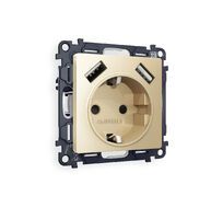 Розетка Ambrella Volt ALFA 2USB A+A 18W быстрая зарядка с заземлением и шторками 2P+E 16A-250V QUANT MA609010_AMB