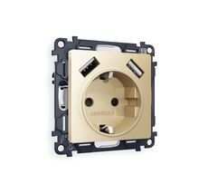 Розетка Ambrella Volt ALFA 2USB A+A 18W быстрая зарядка с заземлением и шторками 2P+E 16A-250V QUANT MA609010_AMB