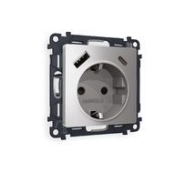 Розетка Ambrella Volt ALFA 2USB A+C 20W быстрая зарядка с заземлением и шторками 2P+E 16A-250V QUANT MA510010_AMB