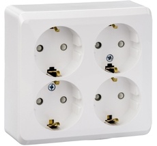 Розетка накладная четверная с заземлением и шторками (белый) Systeme Electric PA16-208B