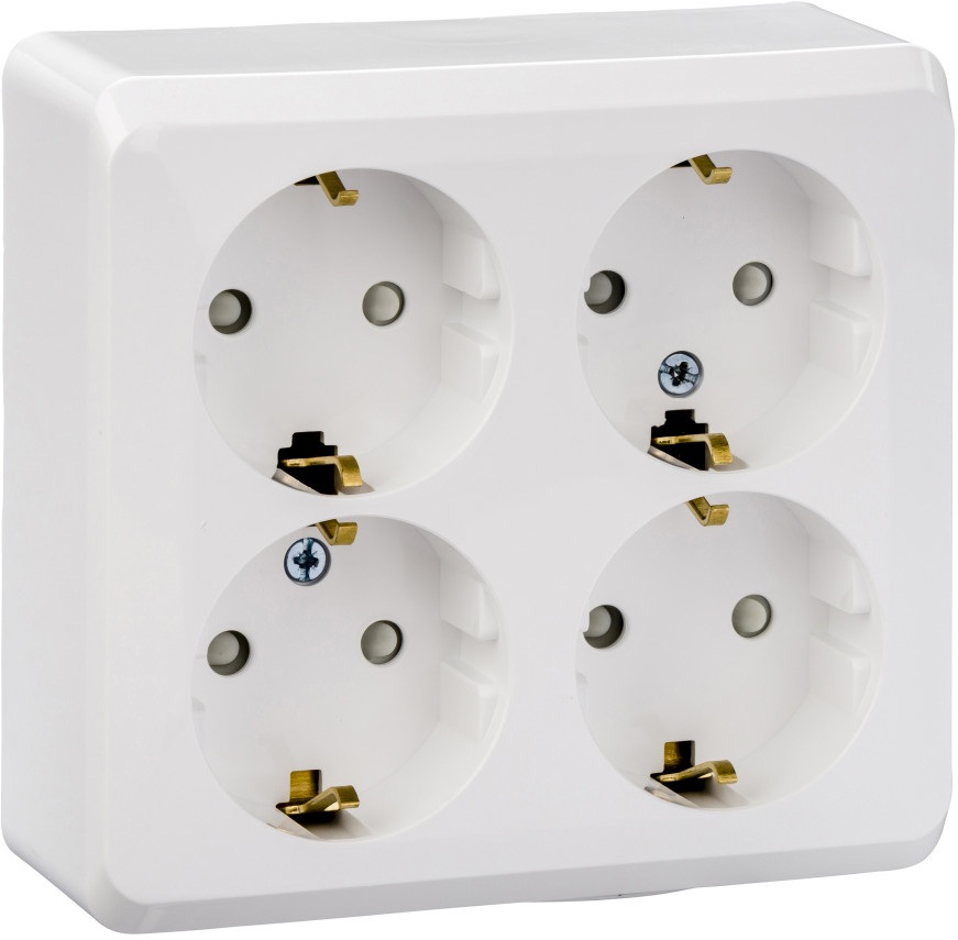Розетка накладная четверная с заземлением и шторками (белый) Systeme Electric PA16-208B