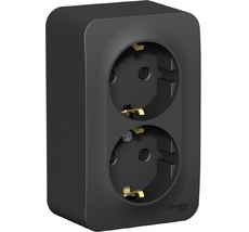 Розетка накладная двойная с заземлением и шторками (антрацит) Systeme Electric BLNRA011206