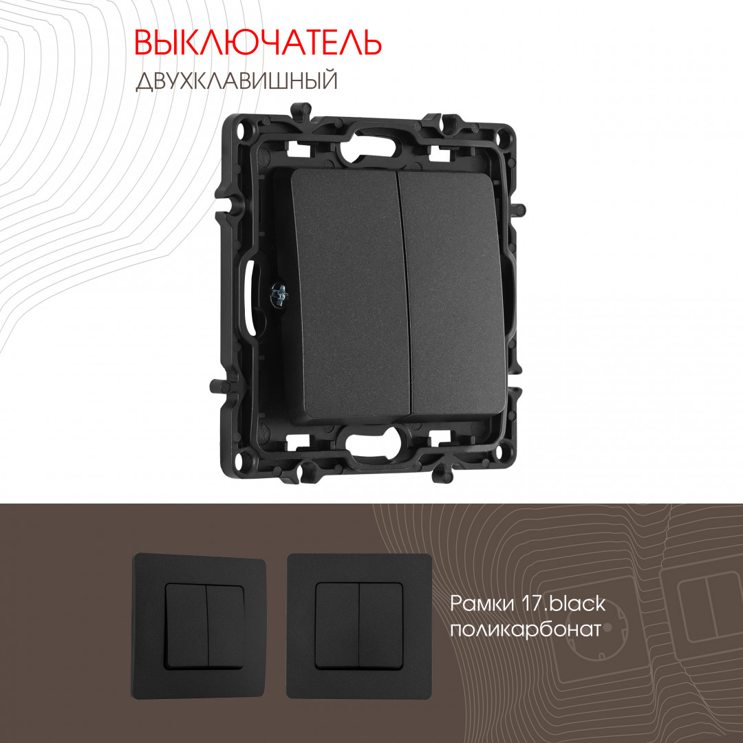 Выключатель двухклавишный 10AX 250V Arte Milano 217.30-2.black