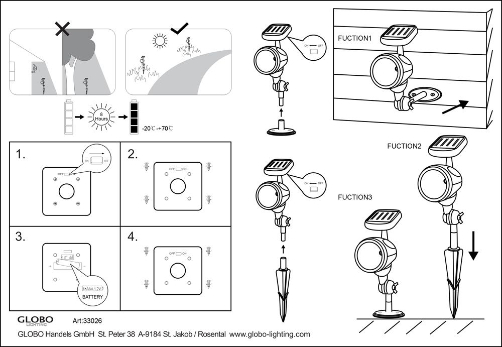 Уличный наземный светильник на солнечной батарее Solar 33026_GL