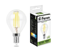 Лампочка светодиодная филаментная груша E14 5W 4000K 550lm 25579 Feron 25579_FR