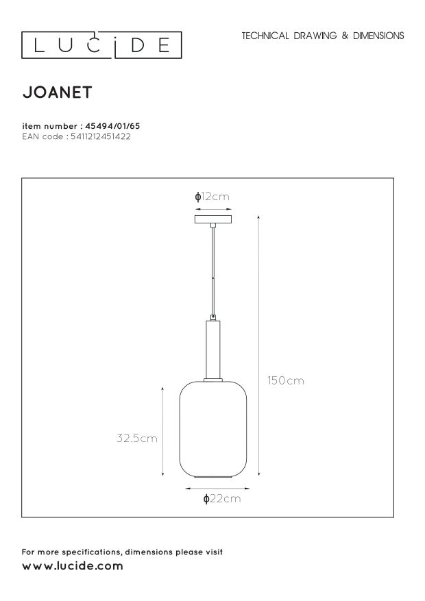 Подвесной светильник Lucide JOANET 45494/01/65