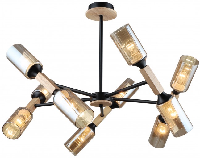 Потолочная люстра на штанге Imex MD.5495-10-S-BK+WOOD_IM