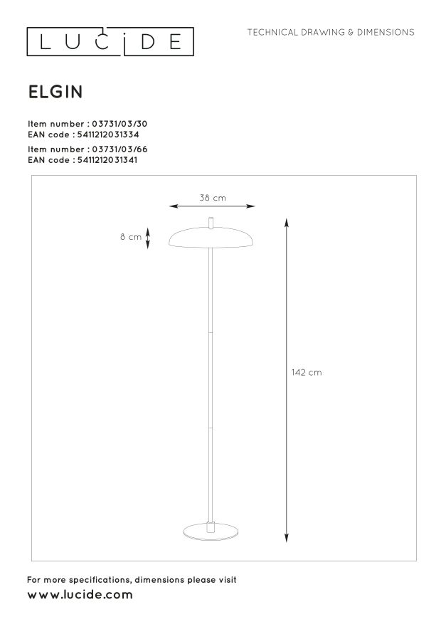 Торшер Lucide ELGIN 03731/03/66