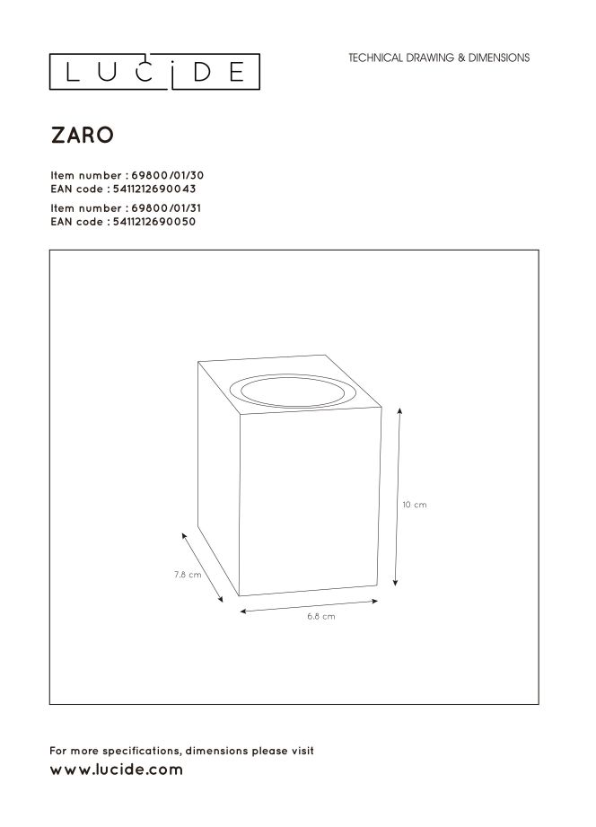 Уличный потолочный светильник ZARO 69800/01/30