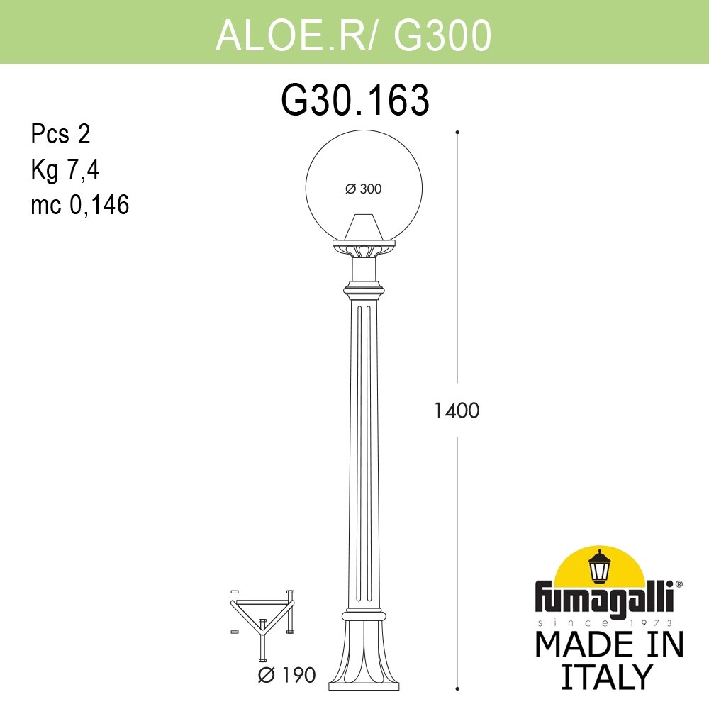 

Уличный садовый светильник-столбик FUMAGALLI ALOE.R/G300 G30.163.000.VZF1R, G30.163.000.VZF1R