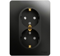 Розетка встраиваемая двойная с заземлением и шторками (антрацит) Systeme Electric GSL000726