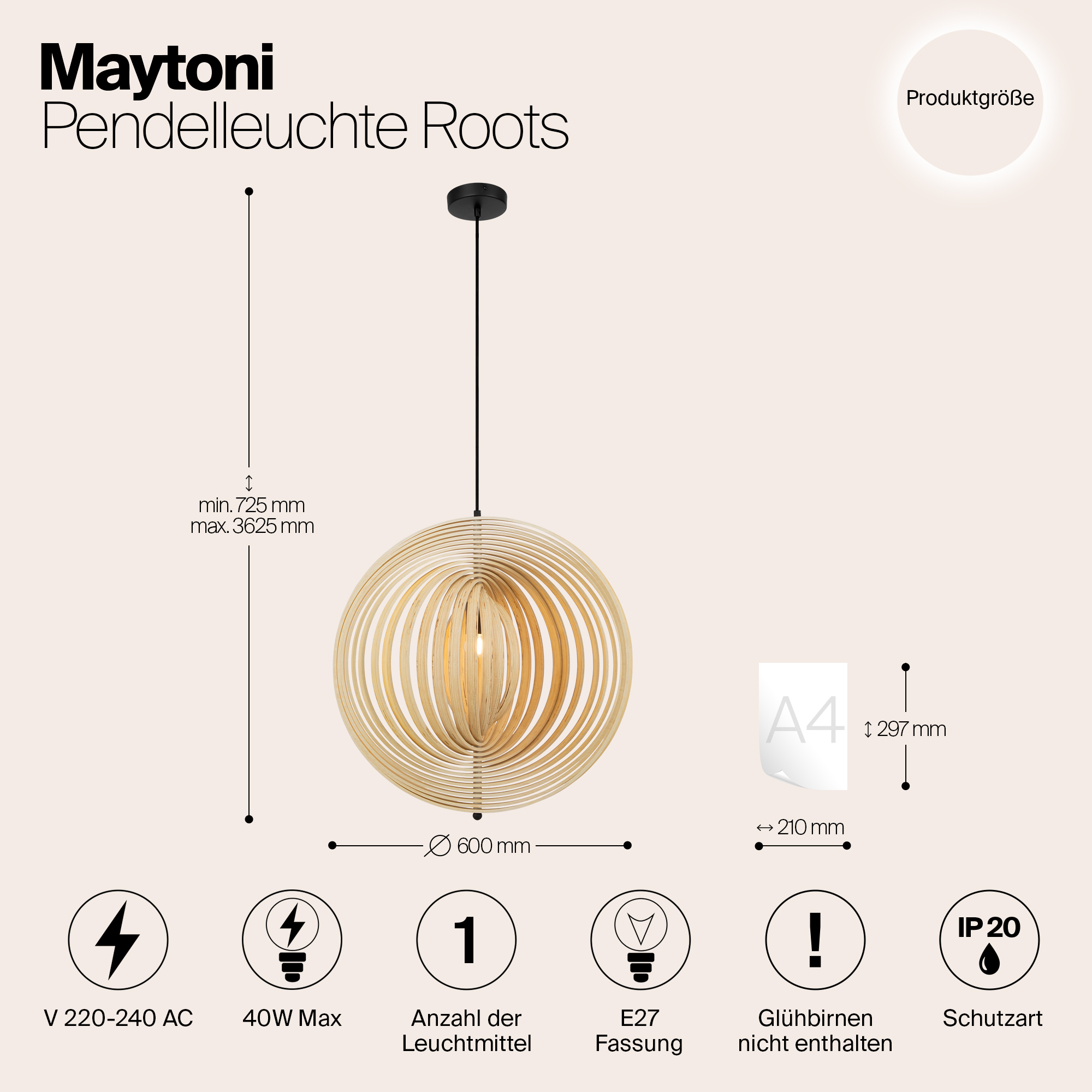 Подвесной светильник Maytoni Roots MOD197PL-01W2_MY