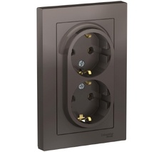 Розетка встраиваемая двойная с заземлением (мокко) Systeme Electric ATN000624