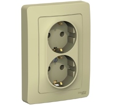 Розетка встраиваемая двойная с заземлением (бежевый) Systeme Electric BLNRS001027