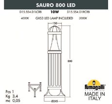 Уличный садовый светильник-столбик FUMAGALLI SAURO D15.554.000.VXD1L.CRB