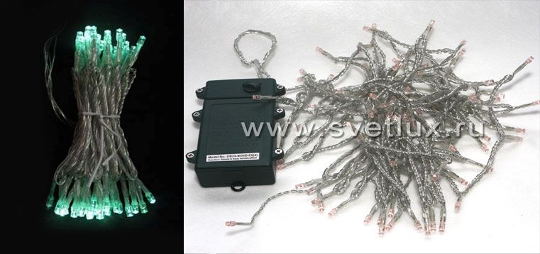Гирлянда Нить на Батарейках 10м Аква, 100 LED, Провод Прозрачный Силикон, IP65 EST100-4W10-8A