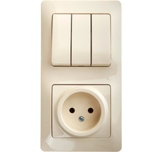 Розетка встраиваемая с заземлением с трехклавишным выключателем (бежевый) Systeme Electric GSL000276