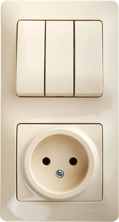 Розетка встраиваемая с заземлением с трехклавишным выключателем (бежевый) Systeme Electric GSL000276