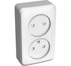 Розетка накладная двойная без заземления со шторками (белый) Systeme Electric PA16-006B