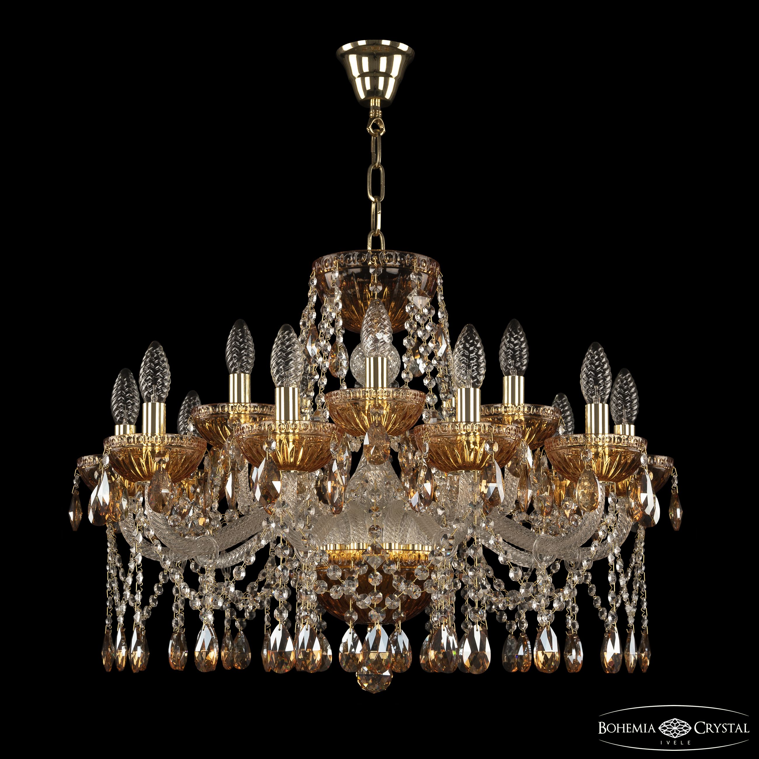 Хрустальная люстра Bohemia Ivele Crystal 5413/10+5/240 G Amber/M-1G K721_BI