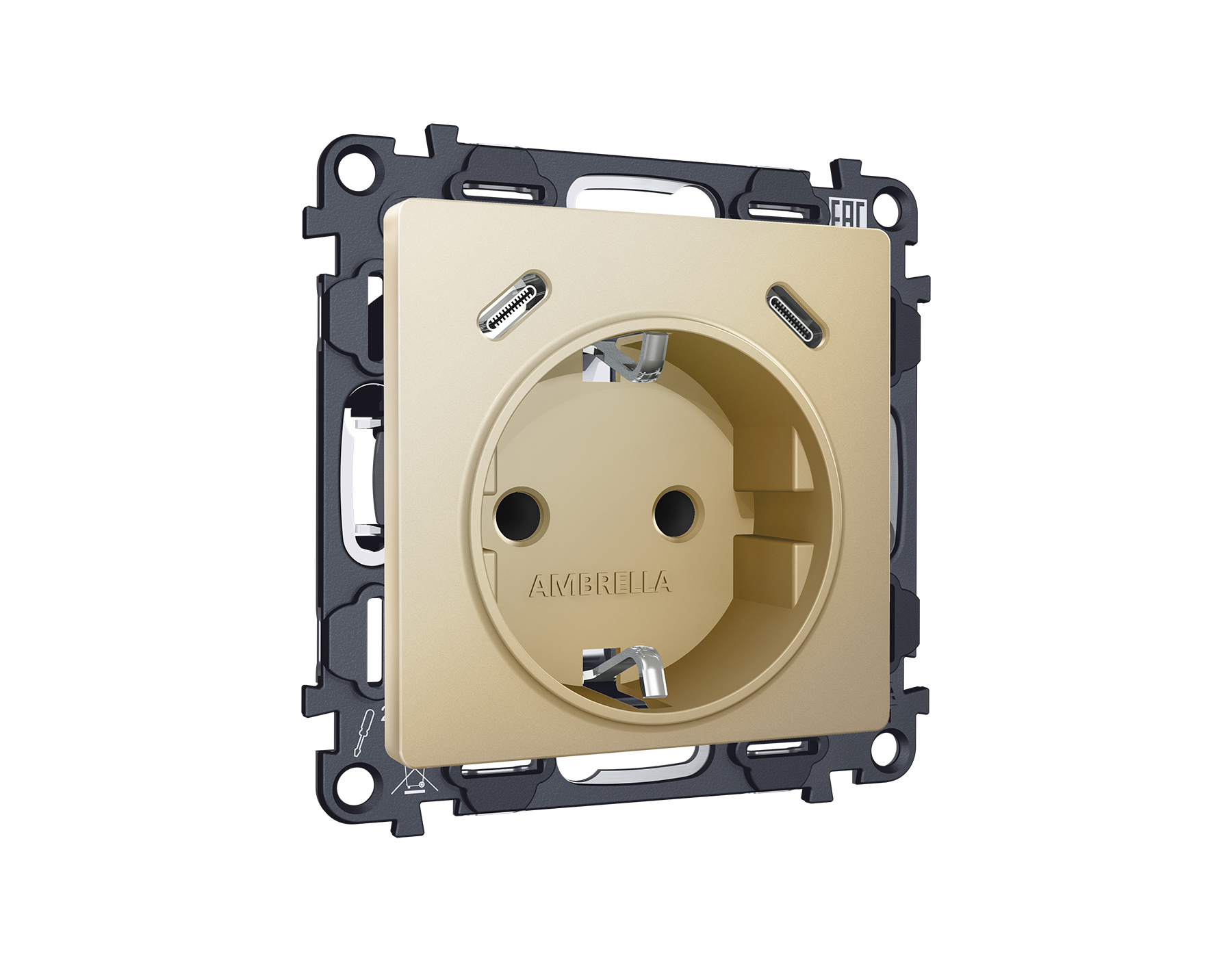 Комплект механизма электрической розетки 2USB С+C 20W (быстрая зарядка) с/з на винтовых зажимах 16A-250V ALFA QUANT (AP6105, VM165) Ambrella Volt MA610510_AMB