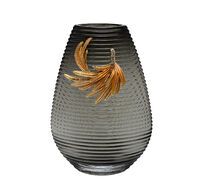 Ваза стеклянная серая с золотой веточкой Garda Decor 55RV6590S