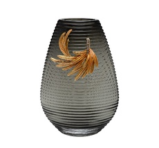 Ваза стеклянная серая с золотой веточкой Garda Decor 55RV6590S
