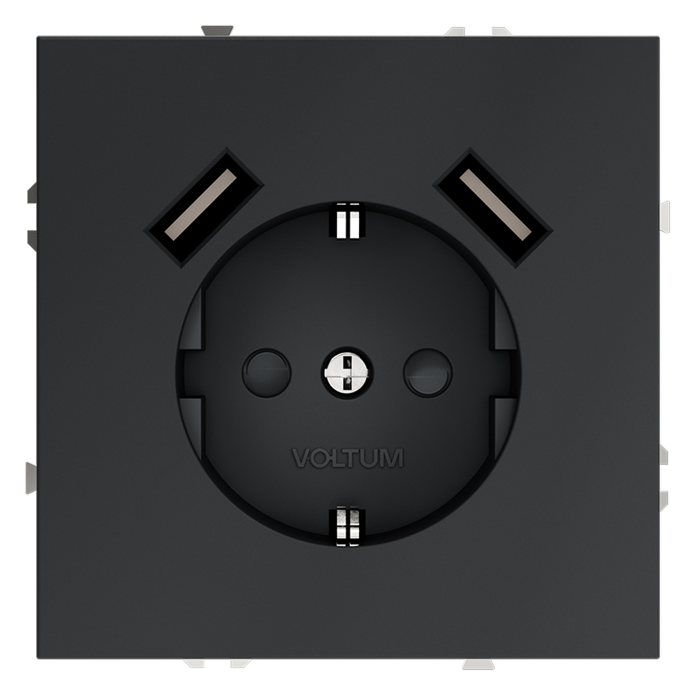 Розетка встраиваемая VOLTUM S70 с заземлением и защитными шторками, 16А, с USB, A+A VLS040407