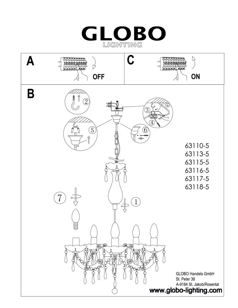 Подвесная люстра Globo Cuimbra 63110-5_GL
