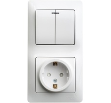 Розетка встраиваемая с заземлением с двухклавишным выключателем с подсветкой (белый) Systeme Electric GSL000175
