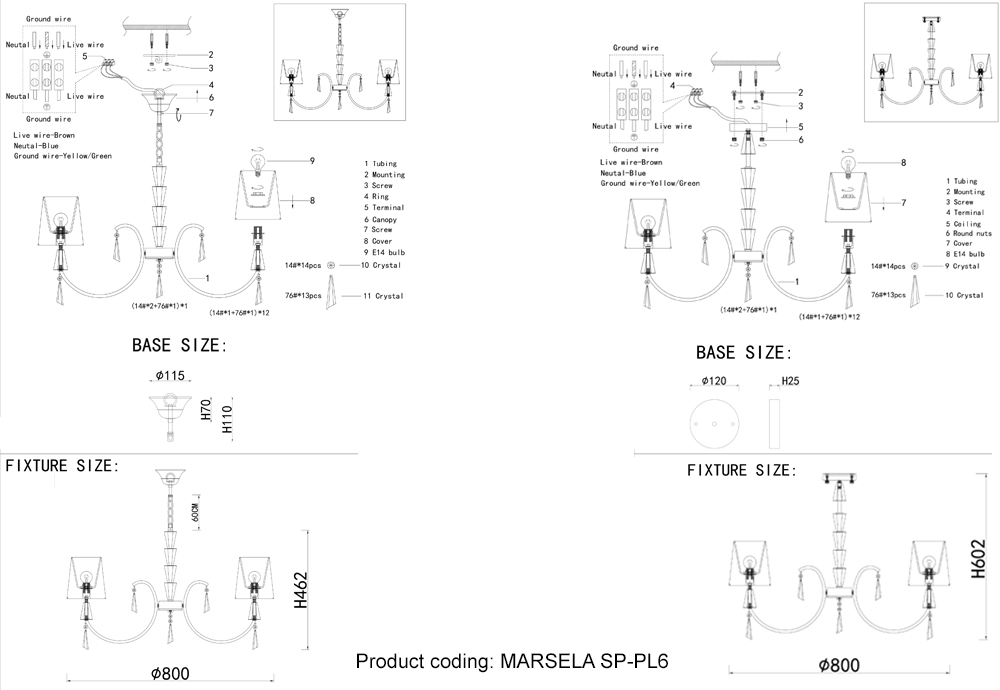 Подвесная люстра Crystallux MARSELA MARSELA SP-PL6 NICKEL_CR