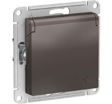 Розетка встраиваемая с заземлением, шторками и крышкой (мокко) Systeme Electric ATN000646