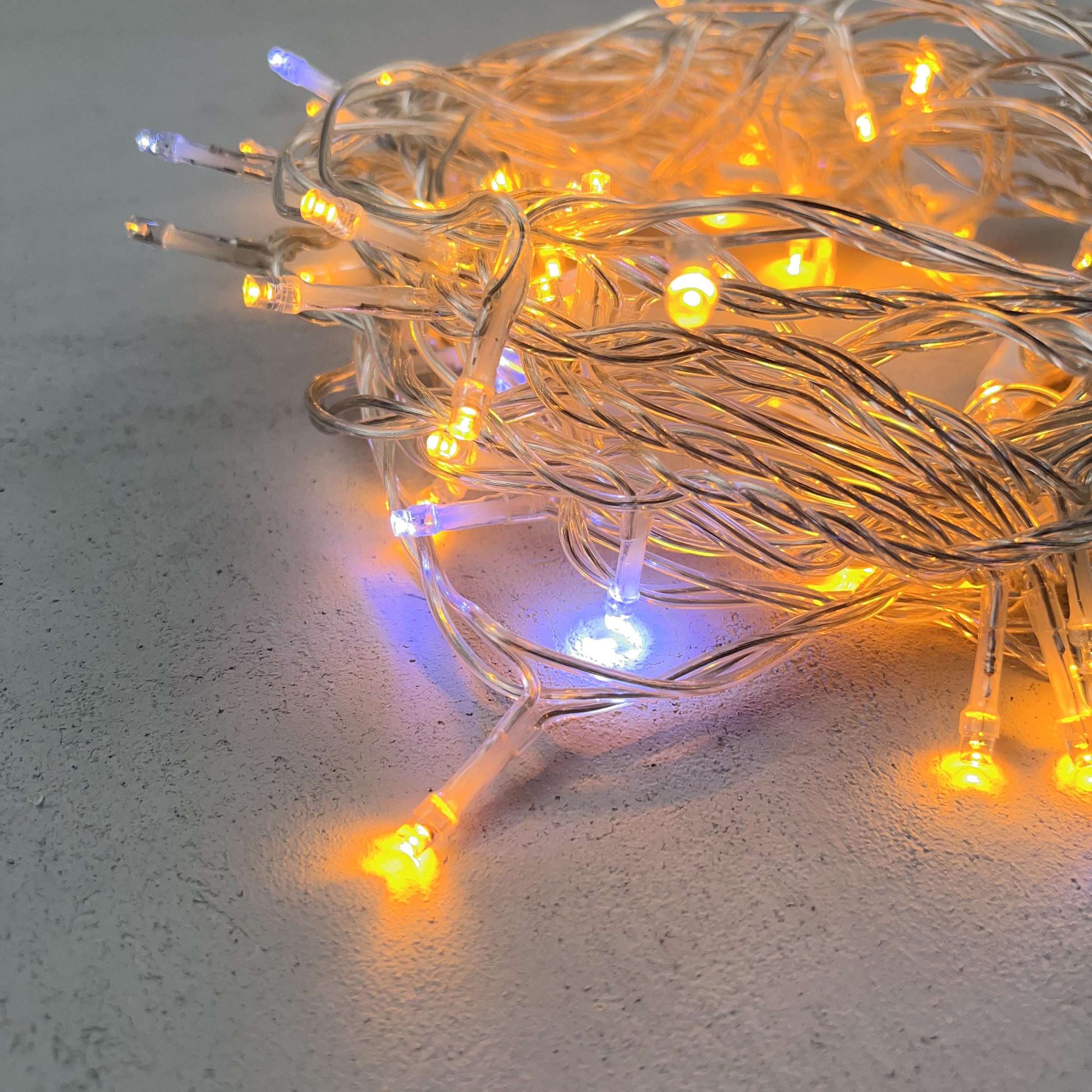 Гирлянда Нить 10м Желтая с Мерцанием Белого Диода 24В, 100 LED, Провод Прозрачный ПВХ, IP54 PST100BLW-10-1Y