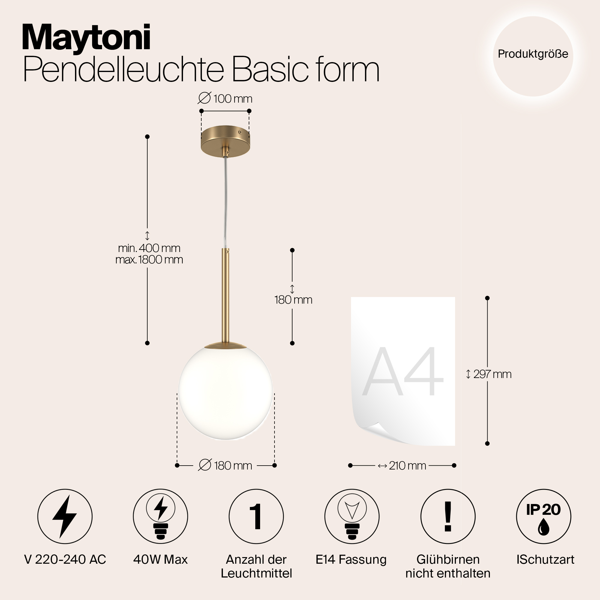 Подвесной светильник Maytoni Basic form MOD321PL-01G2_MY