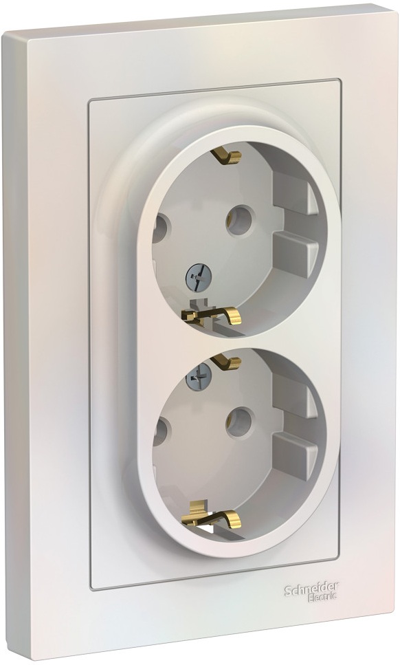 Розетка встраиваемая двойная с заземлением (жемчужный) Systeme Electric ATN000424