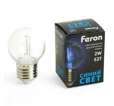 Лампа светодиодная G45 шар 2W 230V E27 синий Feron 48934_FR