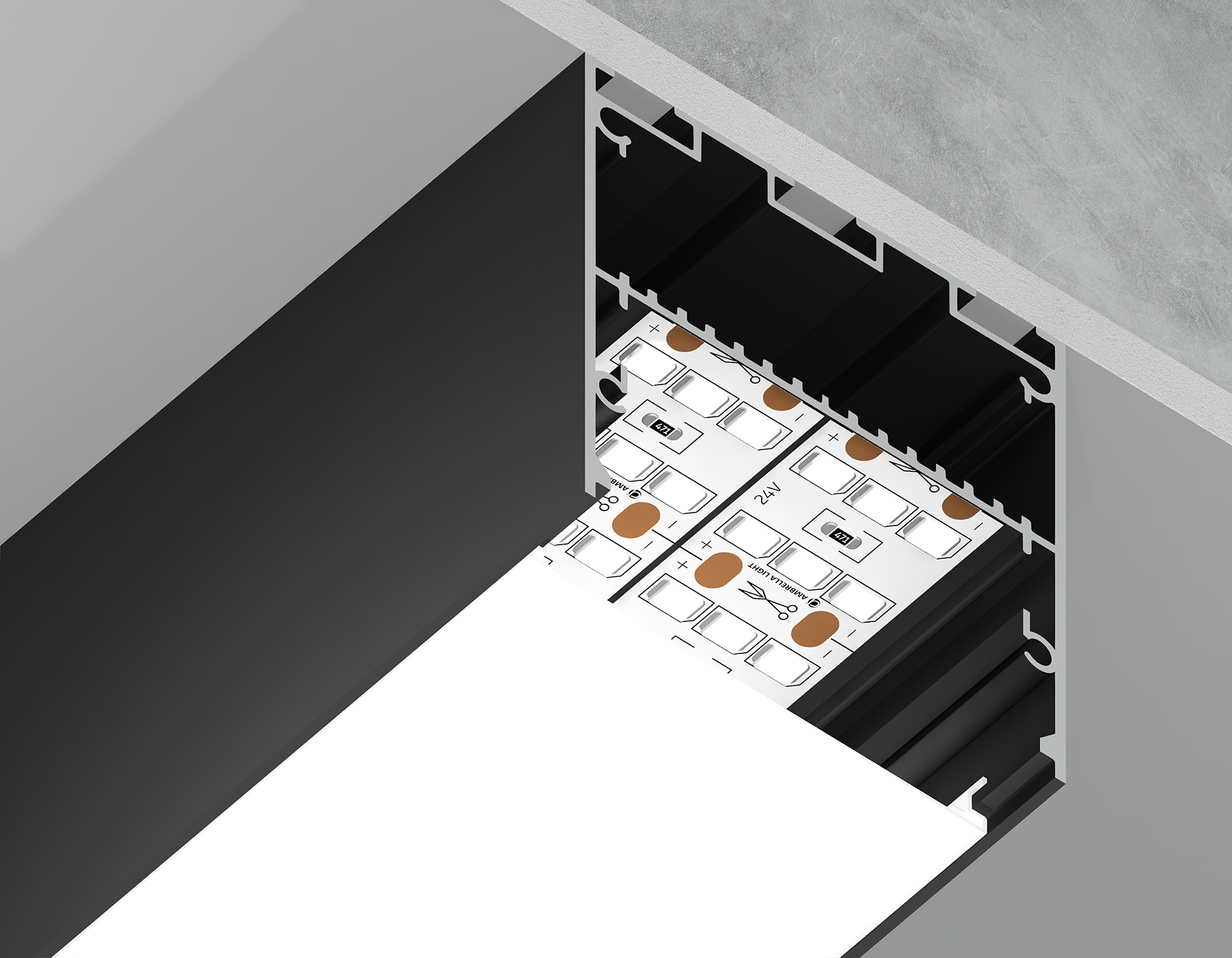 Алюминиевый профиль накладной/подвесной Profile System для ленты до 41,4мм Ambrella Light ILLUMINATION GP3100BK_AMB