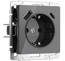 Розетка с заземлением, шторками и USB тип A+C Werkel a064093_WR