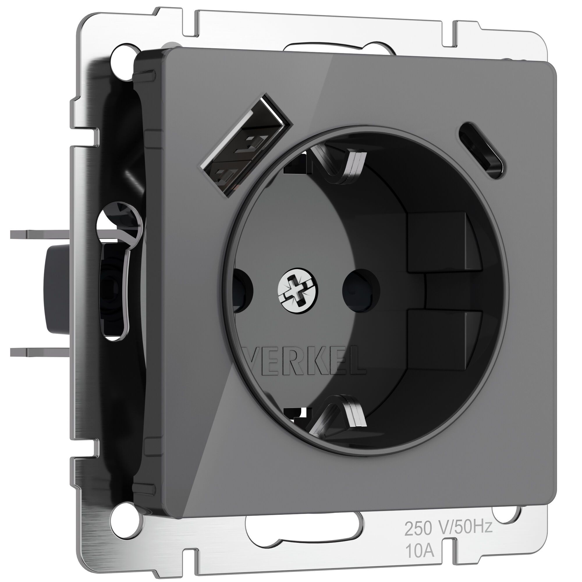 Розетка с заземлением, шторками и USB тип A+C Werkel a064093_WR