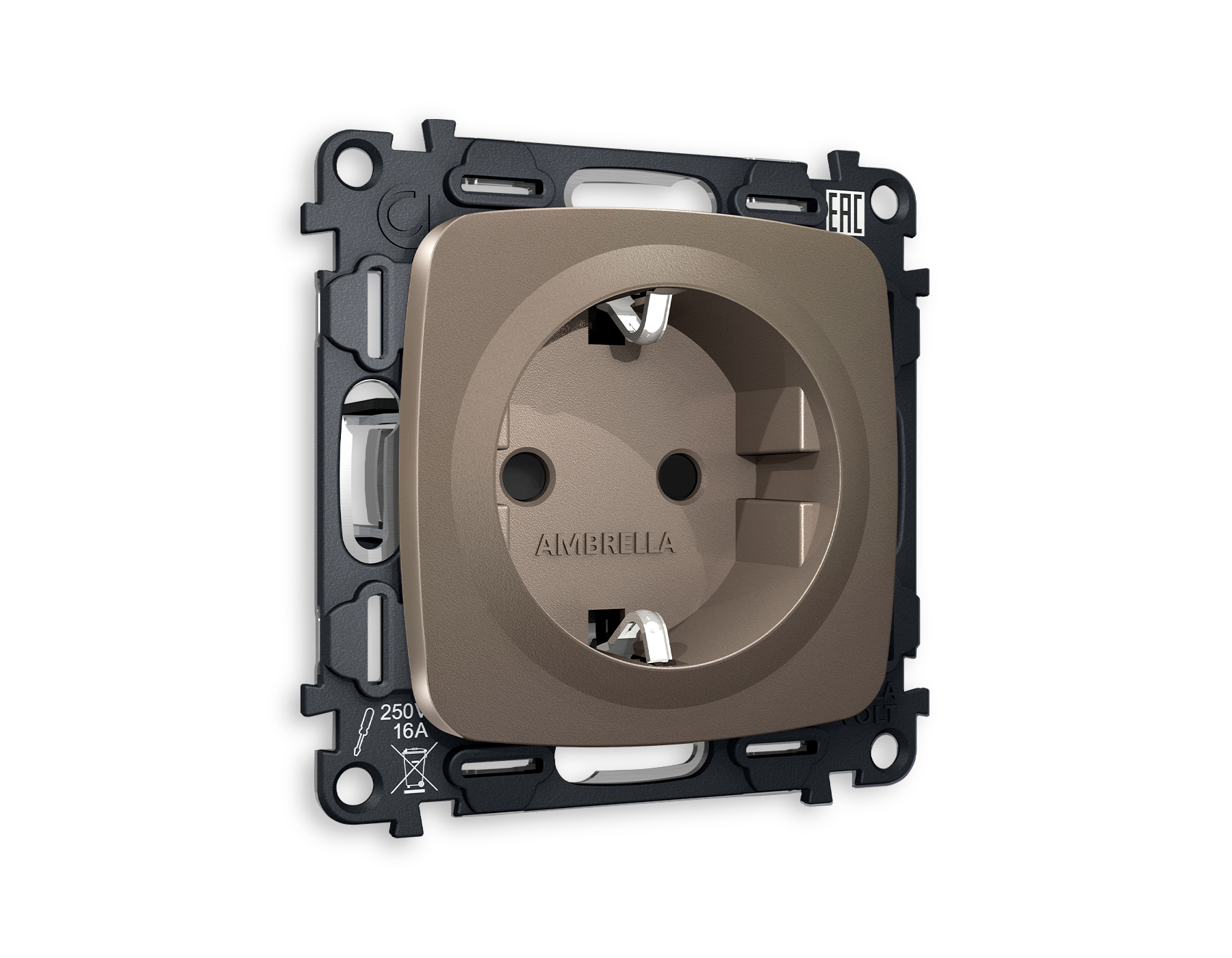 Розетка Ambrella Volt OMEGA с заземлением и шторками 2P+E 16A-250V QUANT MO637010_AMB