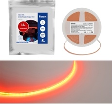 Светодиодная COB лента 400SMD(2110)/ 7Вт/м 12V красный Feron 48952_FR