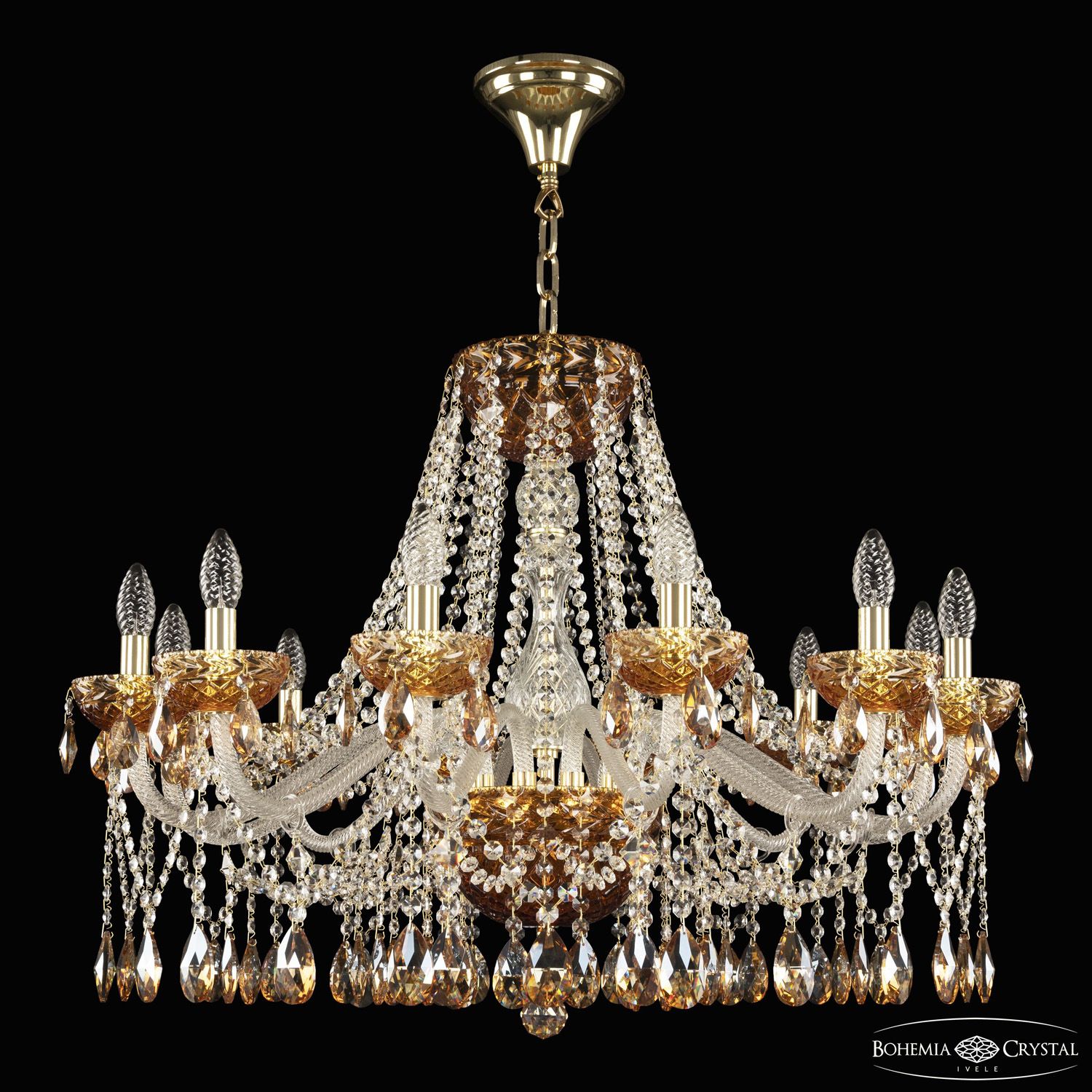 Хрустальная люстра Bohemia Ivele Crystal 5413/12/300 G Amber/M-1F K721_BI