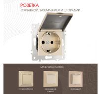 Розетка с заземлением шторками и защитной крышкой 16A 250V Arte Milano 203.41-1.shampan