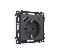 Розетка Ambrella Volt ALFA мягкое касание 2USB A+C 20W быстрая зарядка с заземлением и шторками 2P+E 16A-250V QUANT MA910010_AMB