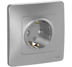 Розетка встраиваемая с заземлением и шторками (алюминий) Systeme Electric BLNRS001113