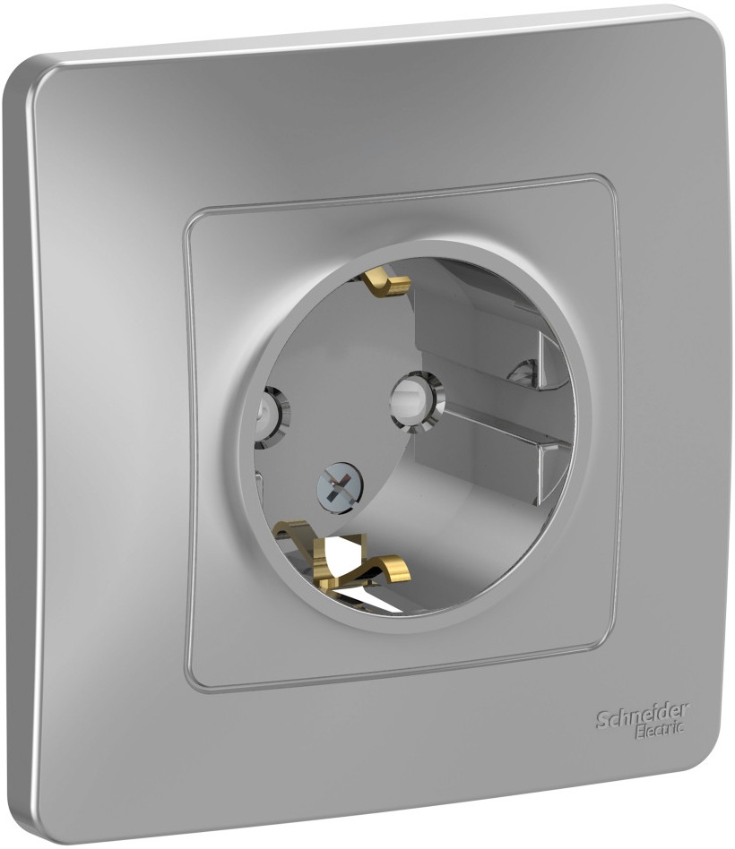 Розетка встраиваемая с заземлением и шторками (алюминий) Systeme Electric BLNRS001113