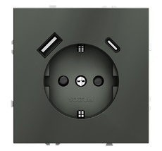 Розетка встраиваемая VOLTUM S70 с заземлением и защитными шторками, 16А, с USB, A+С VLS040506