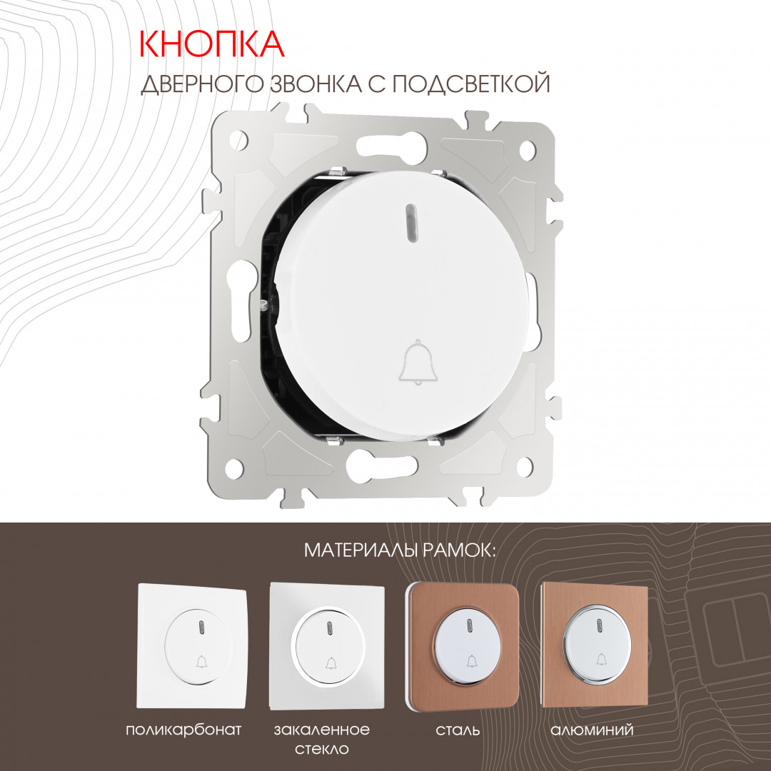Кнопка дверного звонка с подсветкой 10A 250V Arte Milano 202.37-1.white