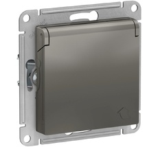 Розетка встраиваемая с заземлением, шторками и крышкой (сталь) Systeme Electric ATN000946