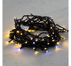 Гирлянда Нить 10м Тепло-Белая с Мерцанием Белого Диода 24В, 100 LED, Провод Черный ПВХ, IP54 PST100BLW-11-1WW